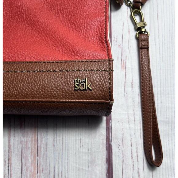 The Sak Iris Demi Orange Brown Pebble Leather Crossbody Shoulder Purse Bag - Picture 4 of 15